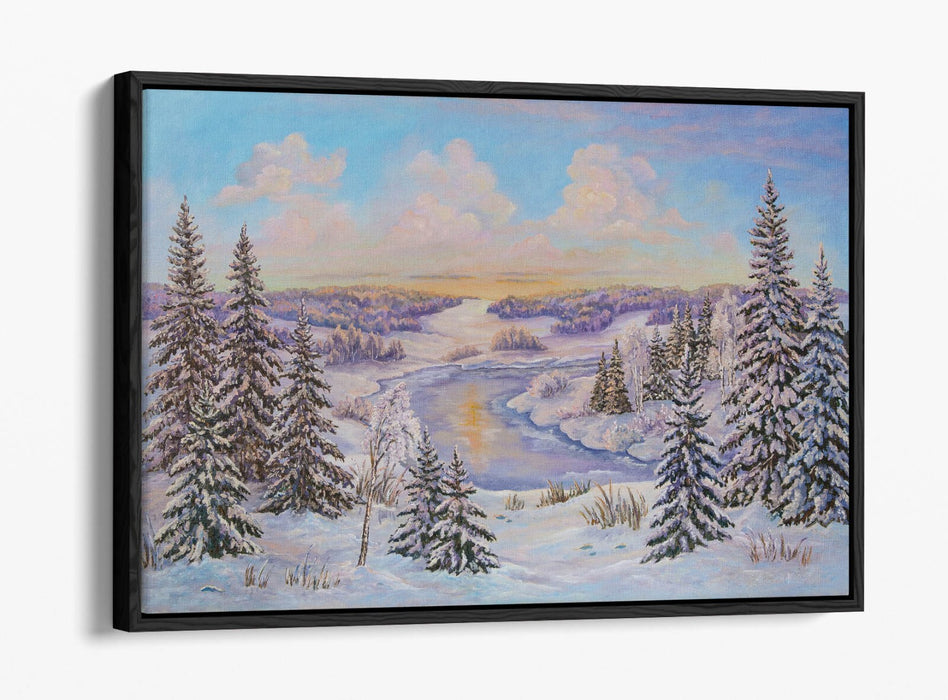 Canvas Wall Art – Winter Landscape With Trees Illustration | Float Effect Frame