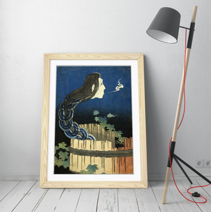 Framed Art Poster - Katsushika Hokusai Mansion Of The Plates Print With Wood Grain Frame
