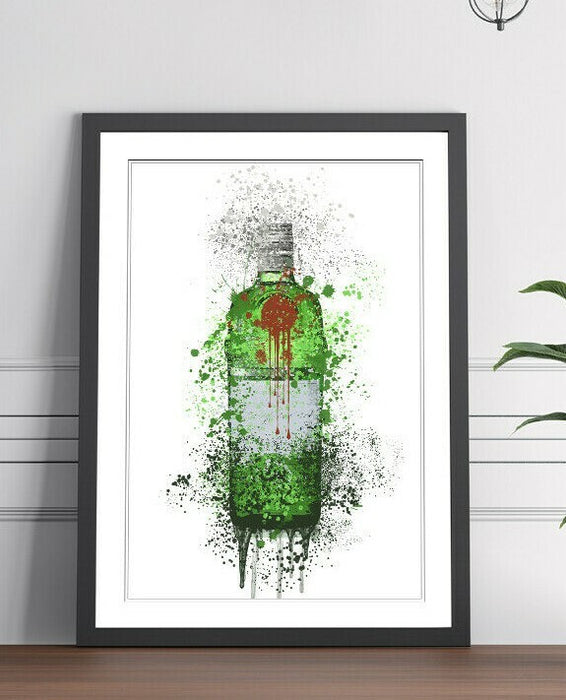 Gin Bottle Wall Art – Handmade Framed Art Print With Woodgrain Frame & Matte Finish