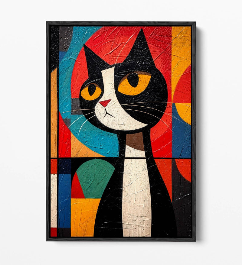 Abstract Cat Canvas | Colorful Wall Art With Float Effect Frame - Handmade UK