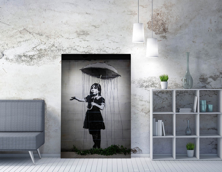 Banksy Canvas Art – Graffiti Wall Art Umbrella Girl Print | Custom Framed Canvas
