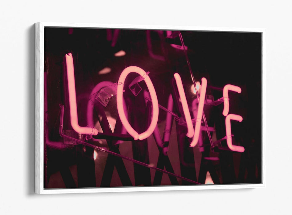 Pink Neon Wall Art - Floating Effect Canvas Print With Glowing Love Sign