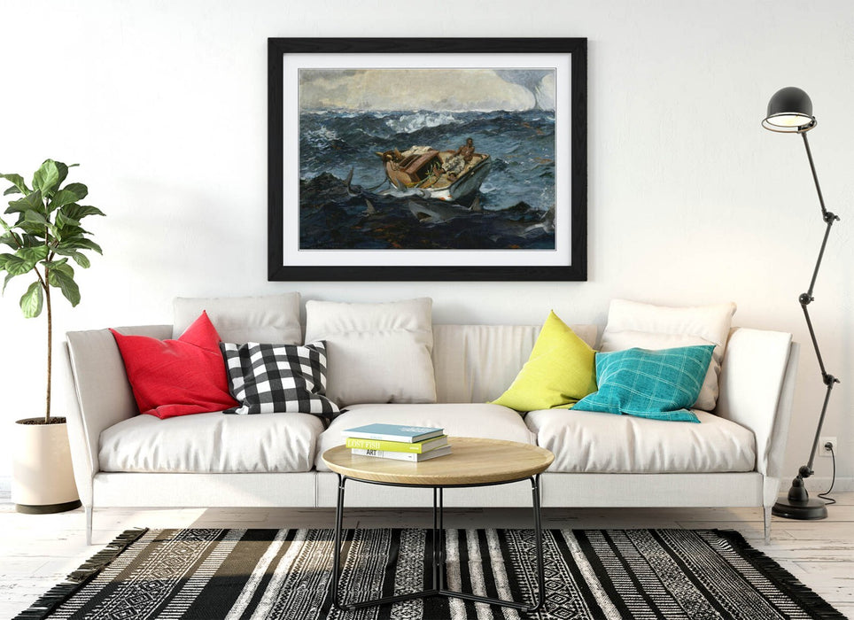 Framed Wall Art Poster - Winslow Homer Gulf Stream Painting | Woodgrain Frame