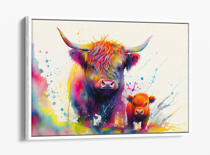 Highland Cows Canvas – Colorful Animal Print Float Effect Canvas Wall Art