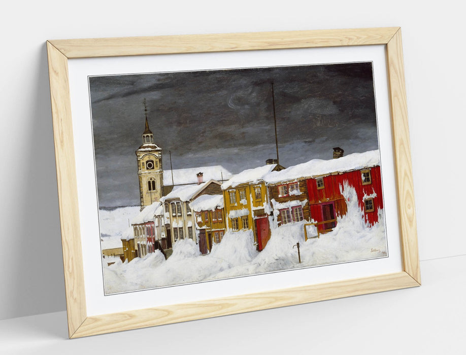 Framed Art Poster - Norwegian Winter Landscape Print | MDF Wood Frame, Ready To Hang