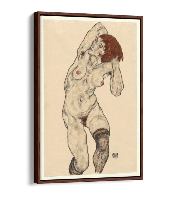 Canvas Wall Art - Egon Schiele Nude With Stockings | Float Effect Print On MDF Frame
