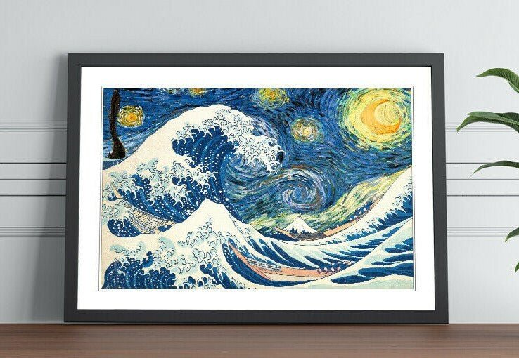 Framed Art Poster – Hokusai Wave & Van Gogh Starry Night Print | Handmade UK Frame