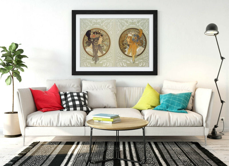 Alphonse Mucha Poster - Byzantine Art Print Framed Wall Art Picture with Woodgrain Faux Frame