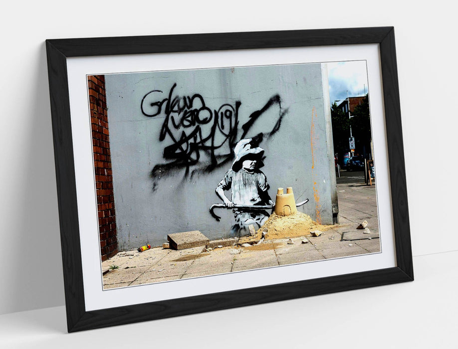 Banksy Framed Wall Art – Spraycation Sandcastle Graffiti Poster Print | Handmade UK