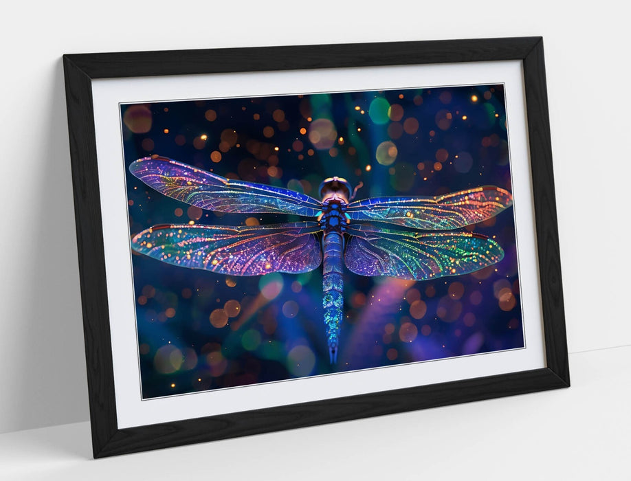 Framed Wall Art – Multi Colour Blue Dragonfly Print | Contemporary Decor Poster