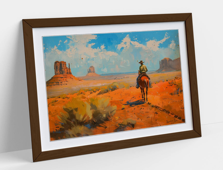 Framed Wall Art – Cowboy Wall Decor | Orange Desert Artwork | Handmade UK Poster Print