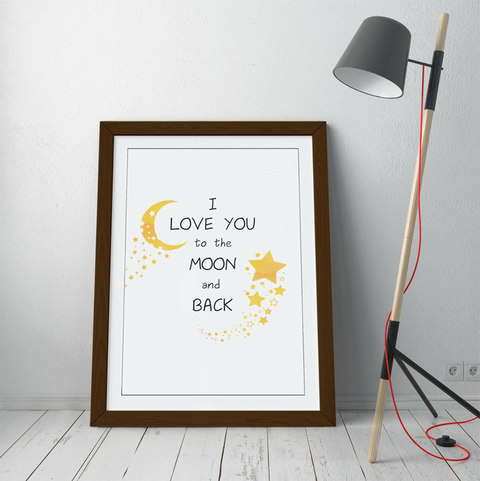 "LOVE YOU TO THE MOON" WATERCOLOR KIDS ROOM QUOTE -FRAMED WALL ART PICTURE PRINT