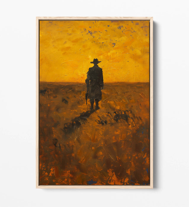 Canvas Wall Art – Wandering Cowboy Sunset Landscape Float Effect Print