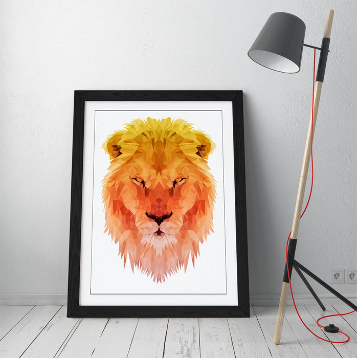 OMBRE GEOMETRIC LION HEAD HOME BEDROOM DECOR FRAMED ART POSTER PRINT 4 SIZES