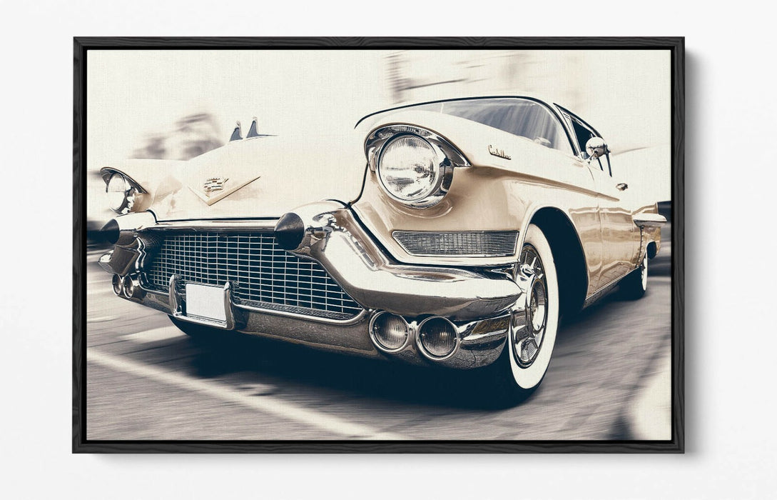 Canvas Wall Art - Cream Cadillac Float Effect On Premium 30mm Deep Frame