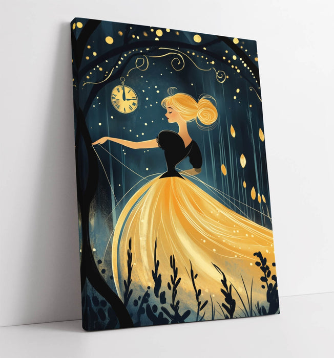 Kids Canvas Wall Art – Gold Cinderella Fairy Tale Print | Handmade Premium Canvas