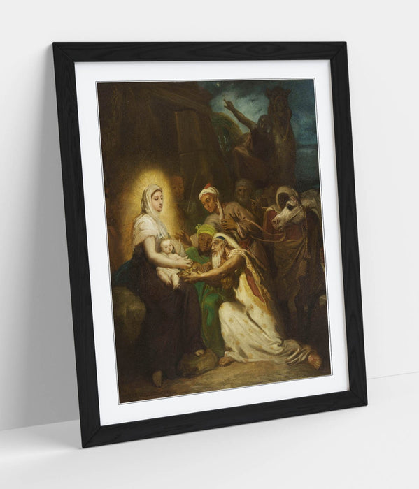 Framed Art Poster - Theodore Chasseriau Adoration Of The Magi Print With Wood Grain Frame