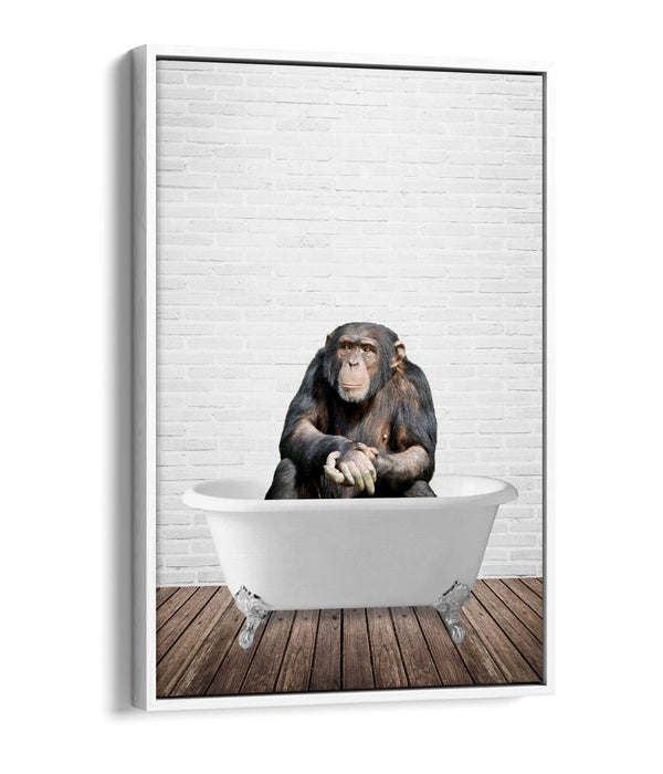 CHIMP IN BATHTUB -QUIRKY BATHROOM FLOAT EFFECT CANVAS WALL ART PIC PRINT