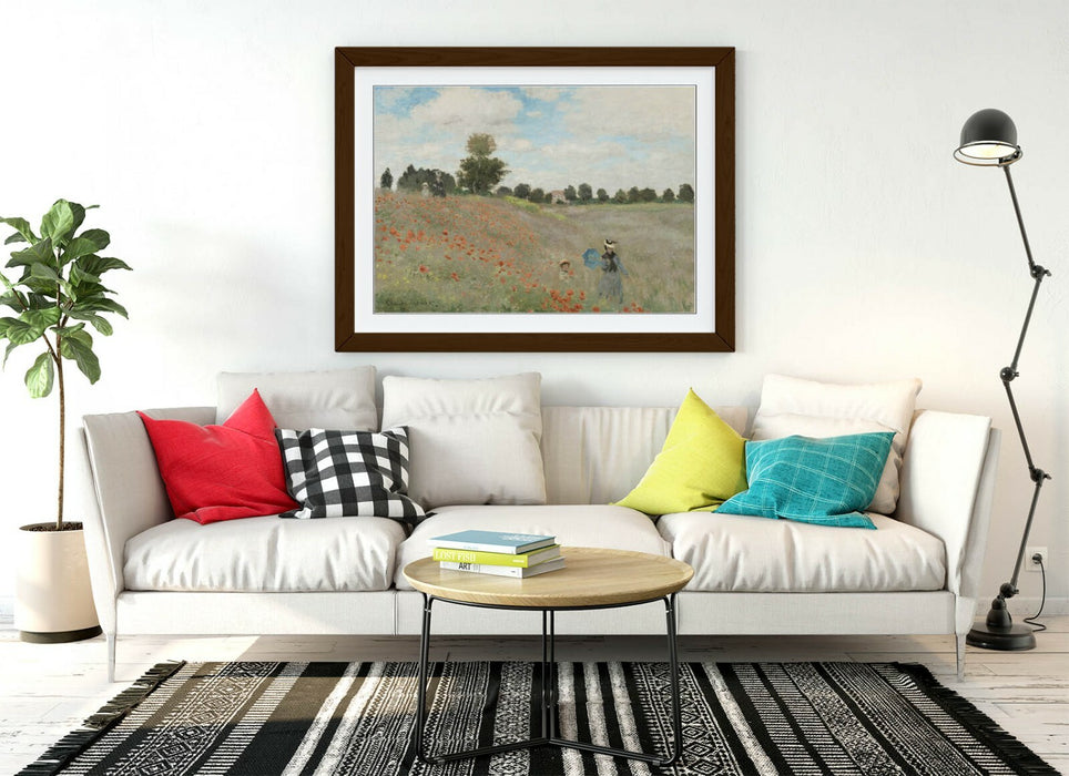 Claude Monet Poster - Framed Art Print with Blue Red Poppy Field Artwork