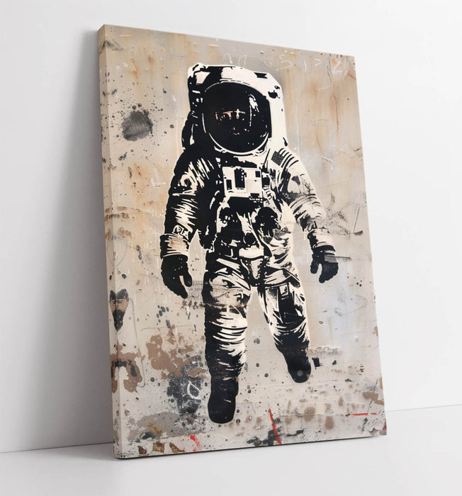 Astronaut Canvas Art – Black and White Graffiti Wall Print with Premium Varnish Finish