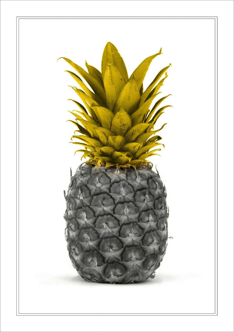 Framed Pineapple Poster – Mustard Yellow Art Print With Woodgrain Faux Frame