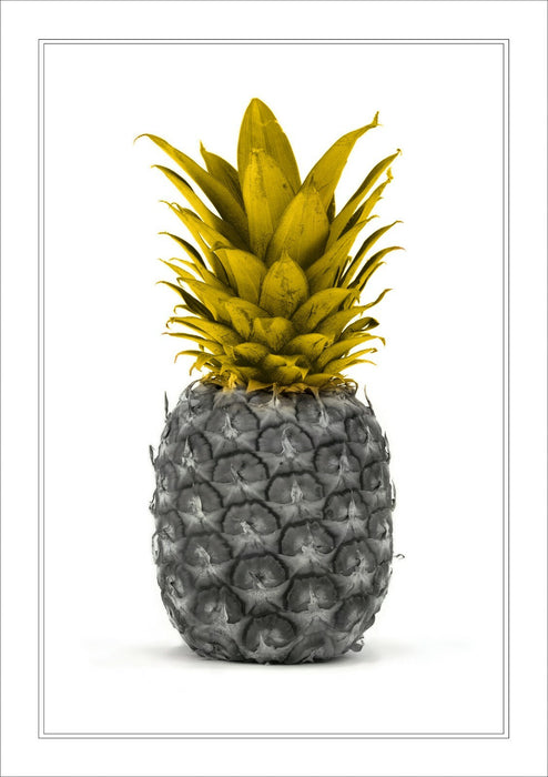 Framed Pineapple Poster – Mustard Yellow Art Print With Woodgrain Faux Frame