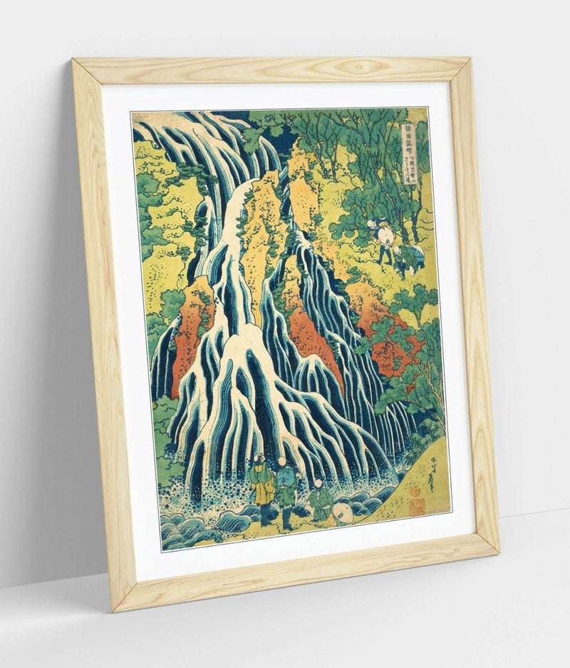 Framed Art Poster - Hokusai Waterfall Print Blue Yellow | Handmade Wall Art Prints