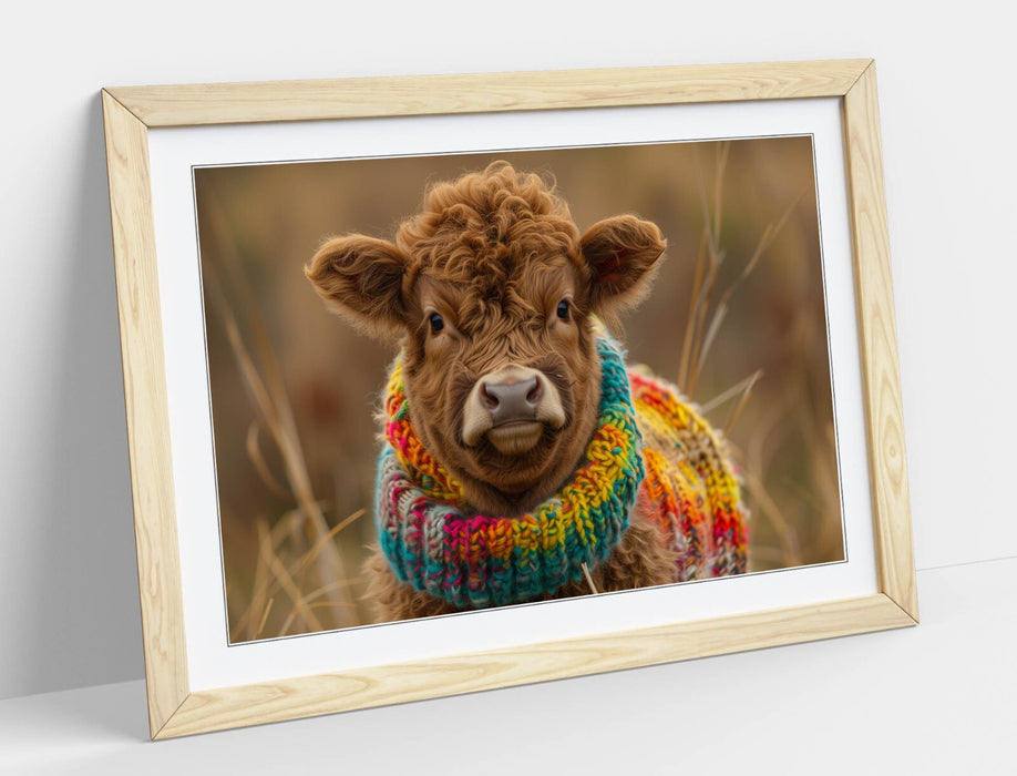 Highland Cow Wall Art – Framed Poster Print UK | Cute Animal Rainbow Jumper