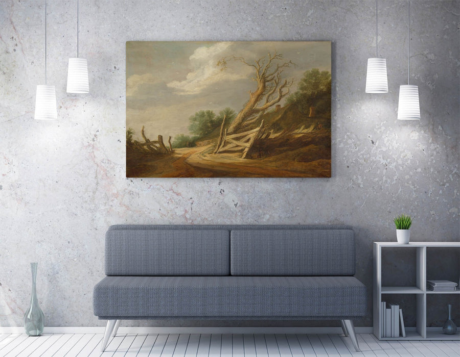 PIETER DE MOLIJN, LANDSCAPE WITH OPEN GATE -CANVAS WALL ART ARTWORK PRINT