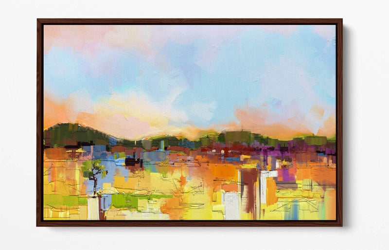 Canvas Wall Art - Abstract Colourful Landscape Print With Float Effect Frame