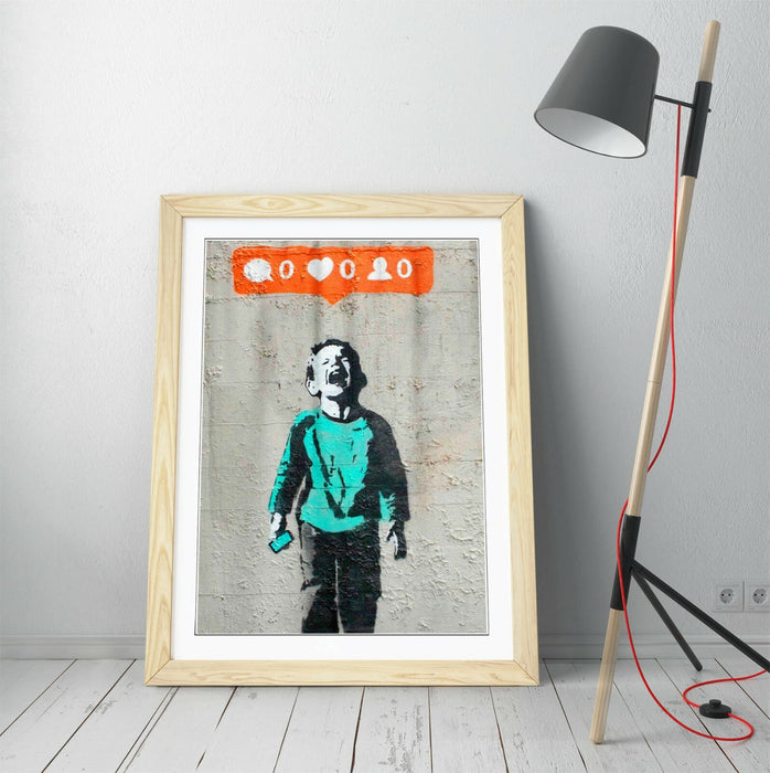 BANKSY "NO SOCIAL MEDIA" -FRAMED WALL ART PICTURE PRINT- GRAFFITI STREETART