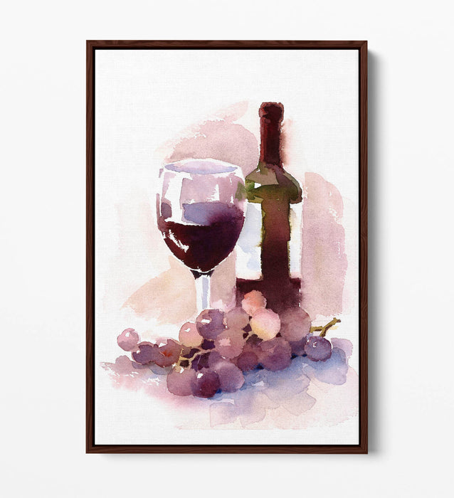 Watercolour Canvas Art – Wine Themed Decor | Float Effect Frame | Kitchen Wall Decor