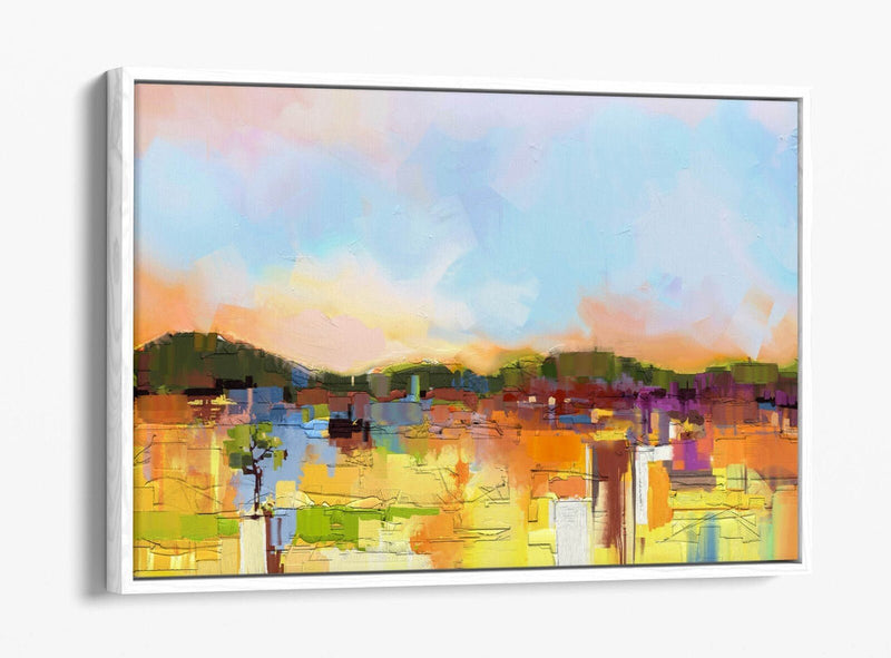 Canvas Wall Art - Abstract Colourful Landscape Print With Float Effect Frame