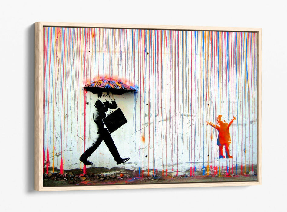 COLOURED RAIN -FLOAT EFFECT CANVAS WALL ART PIC PRINT- RED ORANGE BLUE
