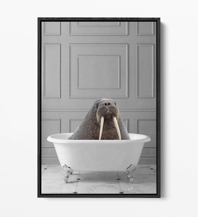 WALRUS IN BATHTUB -QUIRKY BATHROOM FLOAT EFFECT CANVAS WALL ART PIC PRINT