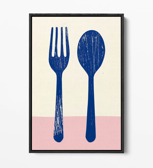 Minimalist Kitchen Art – Float Effect Canvas Wall Art With Fork Spoon Illustration