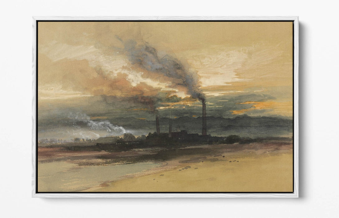 THOMAS MORAN, SMELTING WORKS AT DENVER -FLOAT EFFECT CANVAS WALL ART PRINT