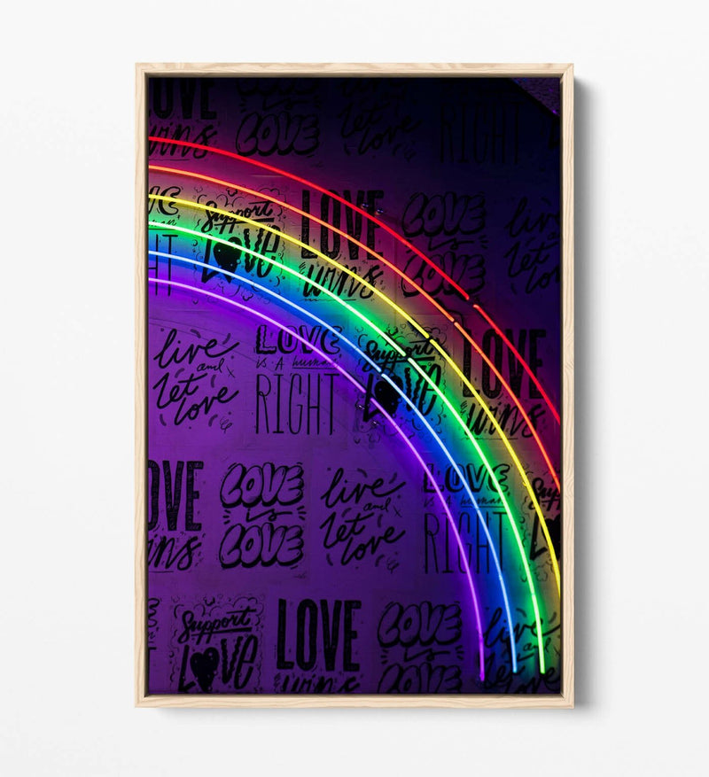Neon Lights Canvas - Rainbow Wall Art With Float Effect Frame | Handmade UK Canvas