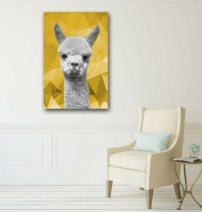 Canvas Wall Art – Alpaca Geometric Print With Mustard Yellow & Black White Decor