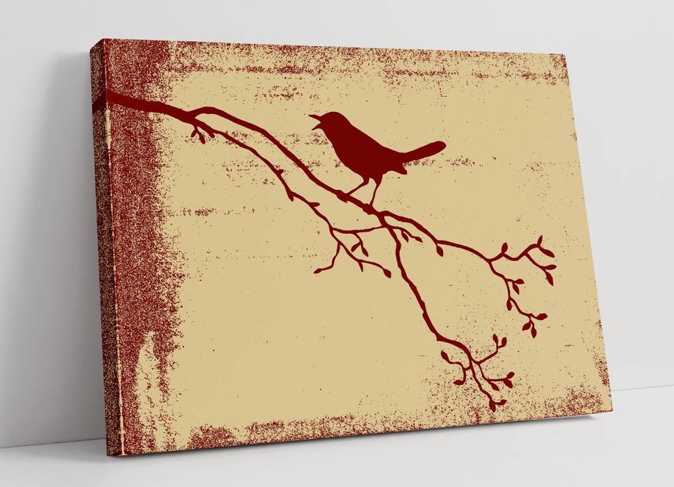 Canvas Wall Art - Red Bird Silhouette on Tree Branch | Handmade Home Decor Print