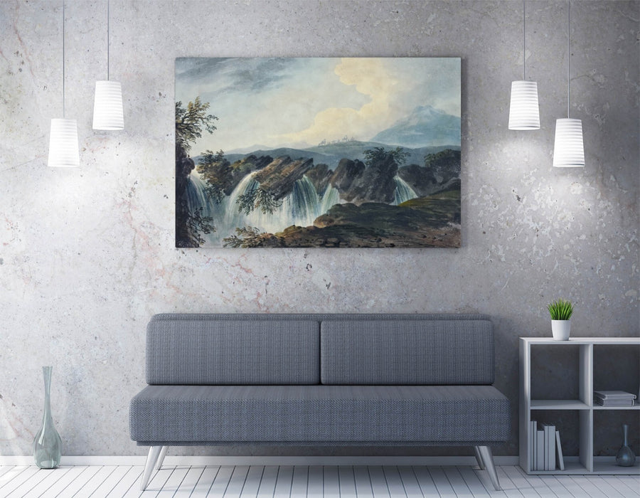 Canvas Art Print - Dominic Serres Camels Crossing Waterfall Artwork on Archival Grade Canvas