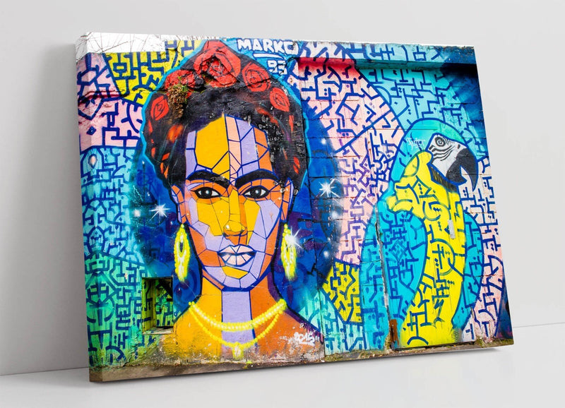 Frida Kahlo Canvas Art – Colorful Parrot Print | Handmade UK Wall Decor