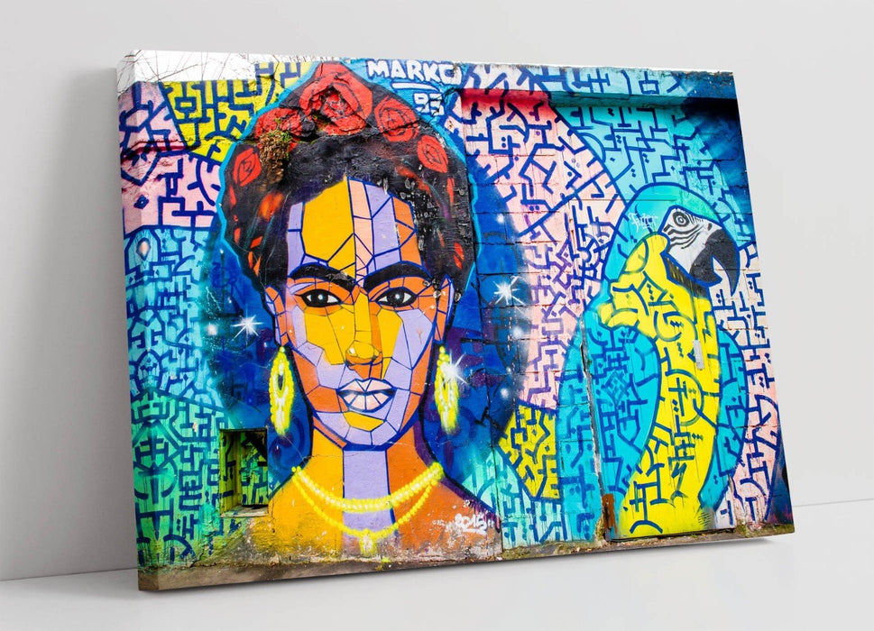 Frida Kahlo Canvas Art – Colorful Parrot Print | Handmade UK Wall Decor