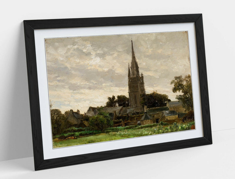 Framed Art Print - Church Tower Artwork With Wood Grain Frame | Handmade UK Art