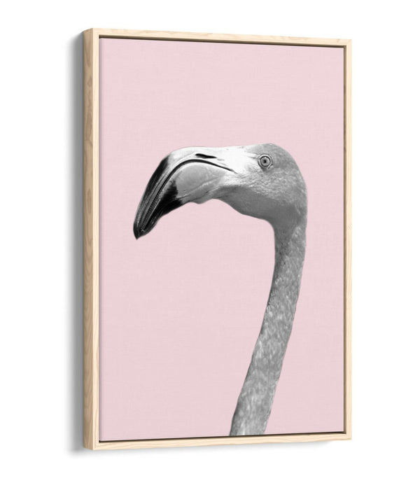 FLAMINGO HEAD BLACK WHITE PINK -FLOAT EFFECT CANVAS WALL ART PIC PRINT