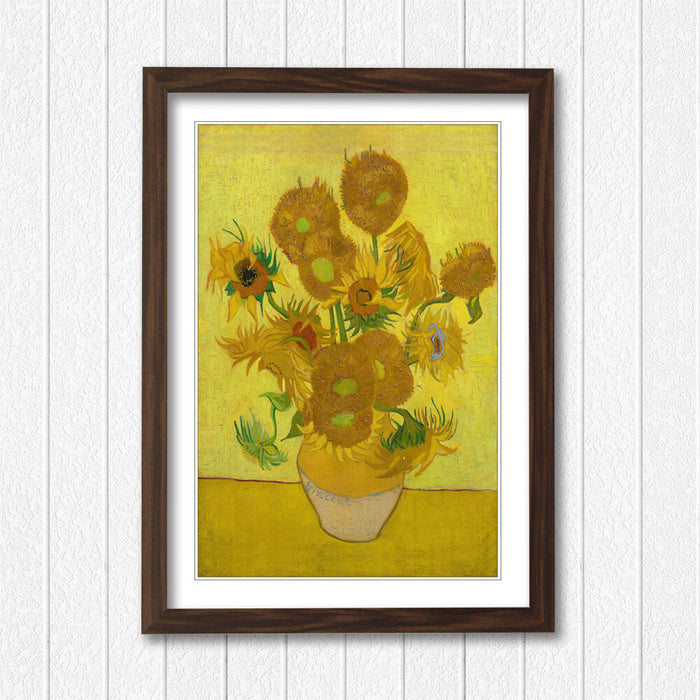 Van Gogh Sunflowers Poster - Framed Wall Art Print With Woodgrain Frame Finish