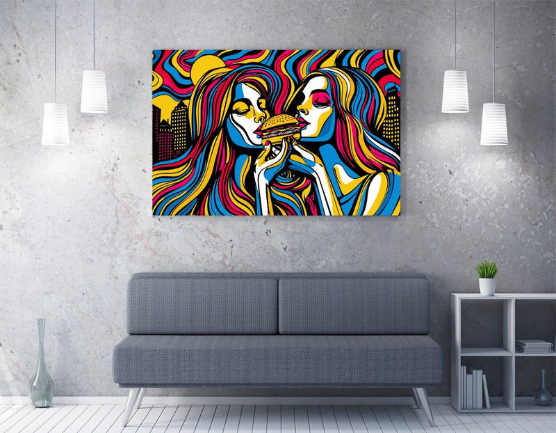 Canvas Wall Art - Multi Colour Women Burger Print | Contemporary Wall Decor