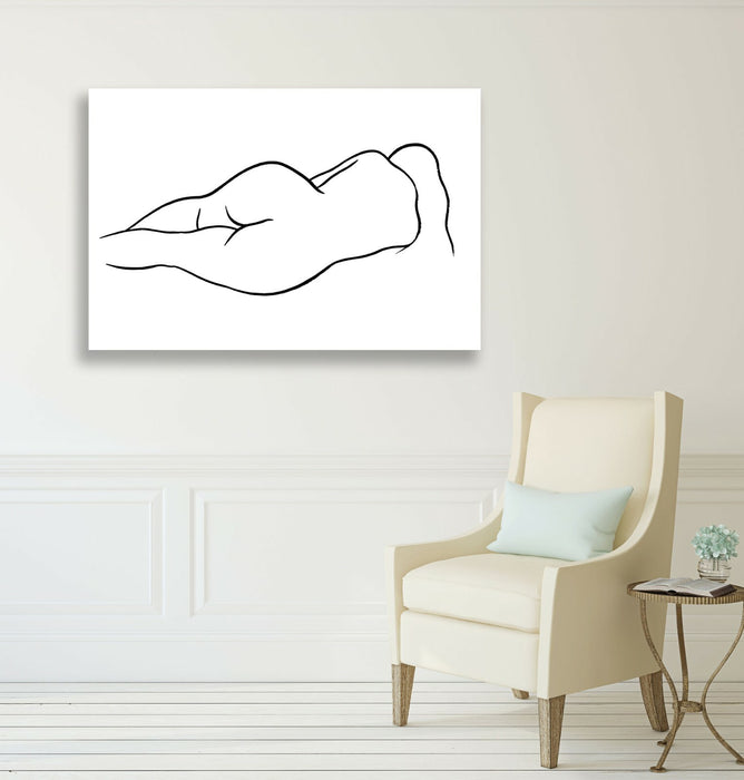 CANVAS WALL ART PRINT ARTWORK BLACK AND WHITE RECLINING NUDE WOMAN LINE DRAWING