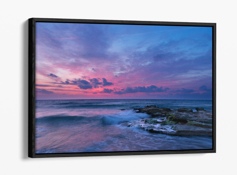 Canvas Wall Art - Ocean View Seashore Pink Sunset Float Effect Print