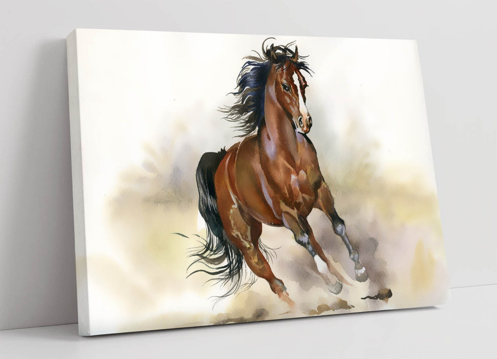 Horse Canvas Wall Art – Running Brown Horse Painting On Archival Grade Canvas